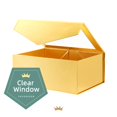 thumbnail image 3 of Cajas de regalo PACKQUEEN Gold con ventana de 24 x 17,5 x 10 cm (paquete de 5), 3 of 6
