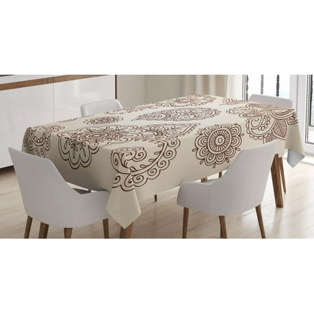 

Henna Tablecloth Flowers and Paisley Pattern Doodles in Various Shapes and Designs Monochrome Image Rectangular Table Cover for Dining Room Kitchen 60 X 90 Inches Tan Brown by Ambesonne