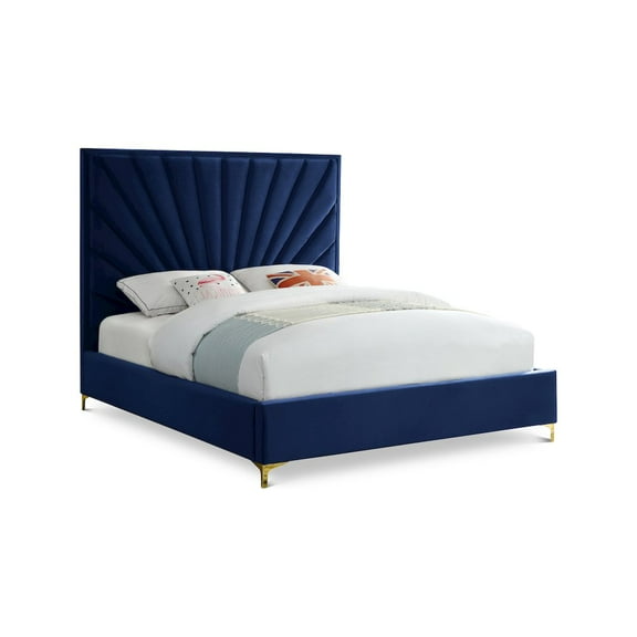 Meridian Furniture Eclipse Solid Wood and Velvet King Bed in Navy