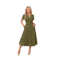 thumbnail image 1 of Vestido Verde XXL con Escote en V, Mangas Abullonadas y Pliegues, 1 of 4