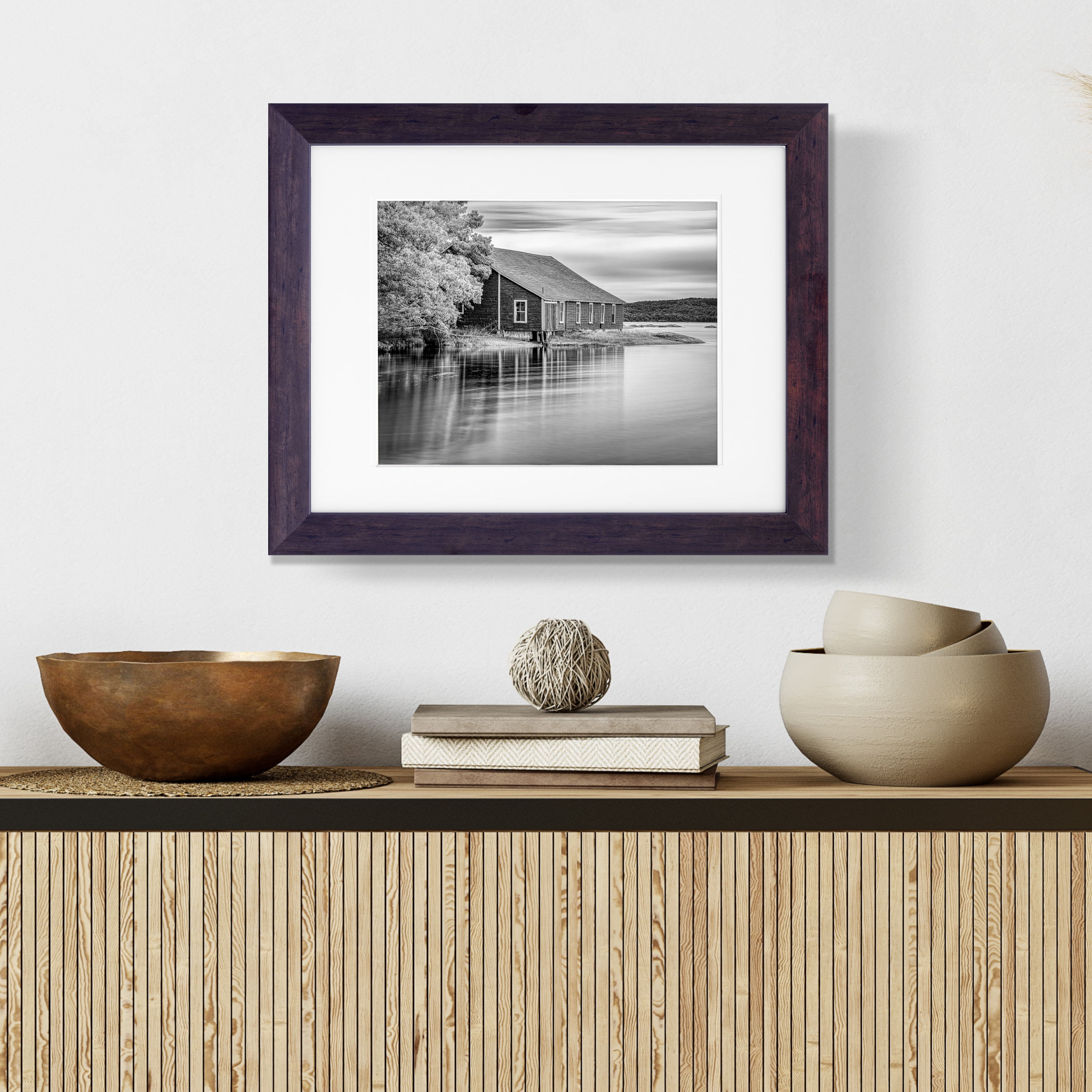 Gallery Solutions 14"x18" Walnut Wall Picture Frame Double White Mat - Matted for 10"x13" Image