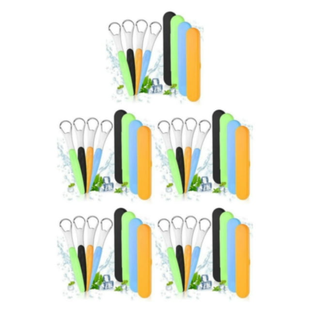 Transemion Premium Stainless Steel Tongue Smooth Line And Round Edge Durability Tongue Scraper 4pcs 5Set
