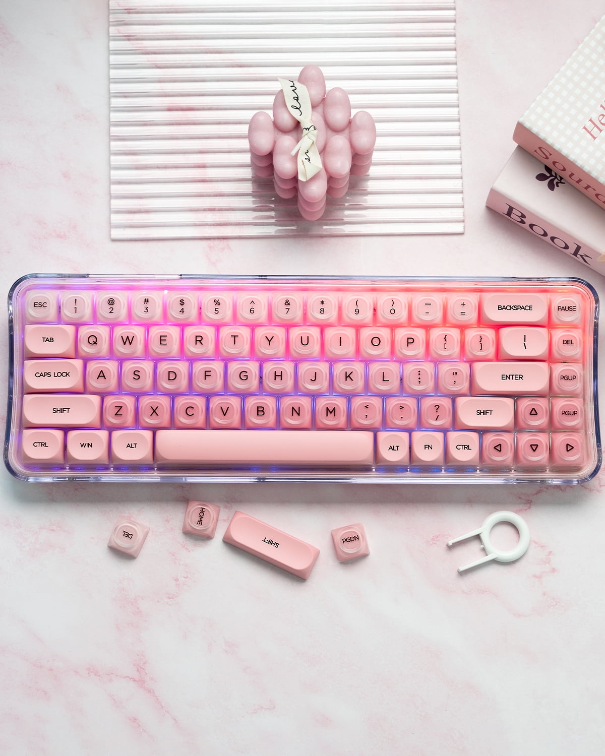 COSTOM PBT Keycaps, Jelly Keycaps Creamy MOA Profile, 132 Keys Translucent Cute Custom Key caps for Cherry Gateron MX Swithes Mechanical Keyboards, Blush Pink