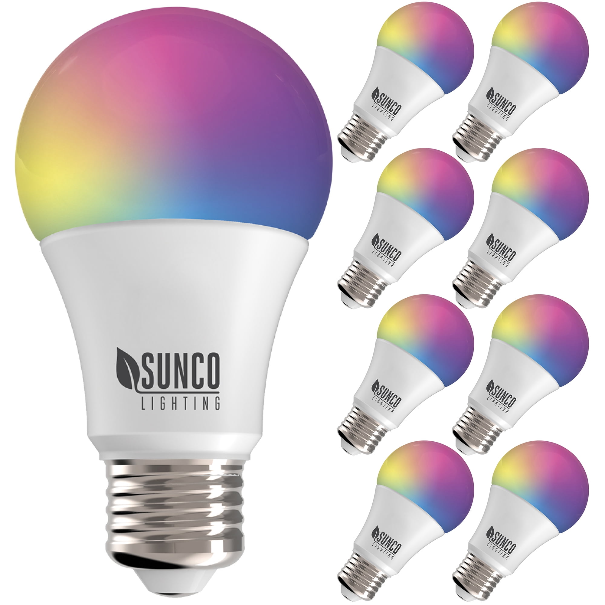 Sunco Lighting 8 Pack WiFi LED Smart Bulb, A19, 6W, Color Changing (RGB