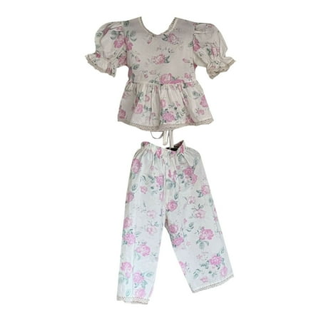 

Cute Summer Toddler Girls Outfits Set 2023 New Floral Print Puff Sleeve Shirt + Loose Wide Leg Pants Fashion Two Piece Set For 3-4 Years