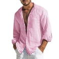 thumbnail image 2 of Men's Casual Loose Fit Striped Long Sleeve Button Down Shirt, Turn Down Collar Top for Spring Fall Daily Outfits, Soft Breathable Cotton Fabric, Relaxed and Comfortable Red L, 2 of 5