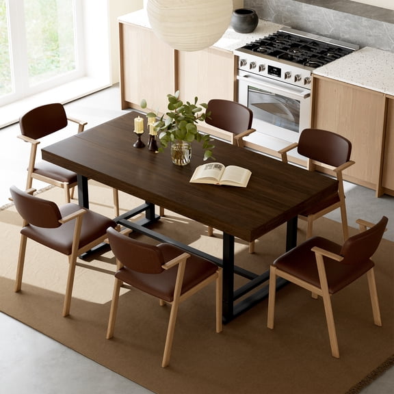 Deluxe Living 71" Dining Table Set for 6-8 People, Industrial Dining Room Table with Heavy-Duty Metal Leg Frame for Kitchen & Living Room, Walnut