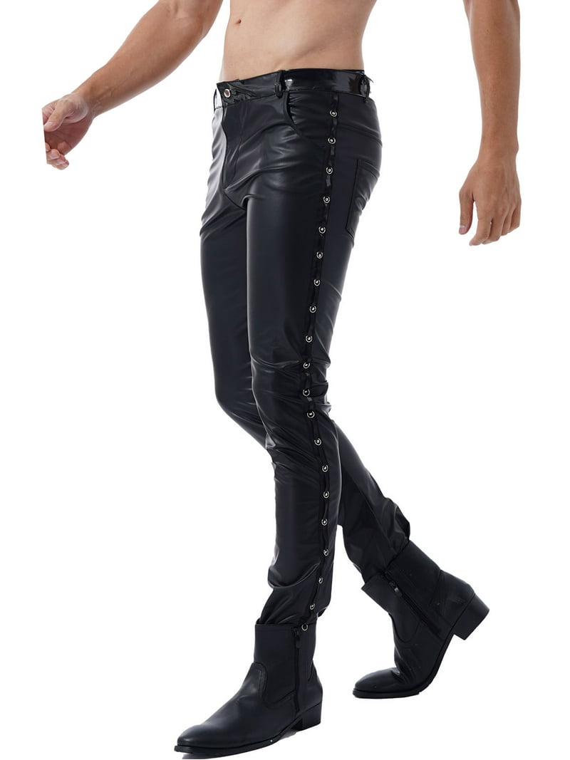 renvena Men's Fashion Low Waist Faux Leather Tight Trousers