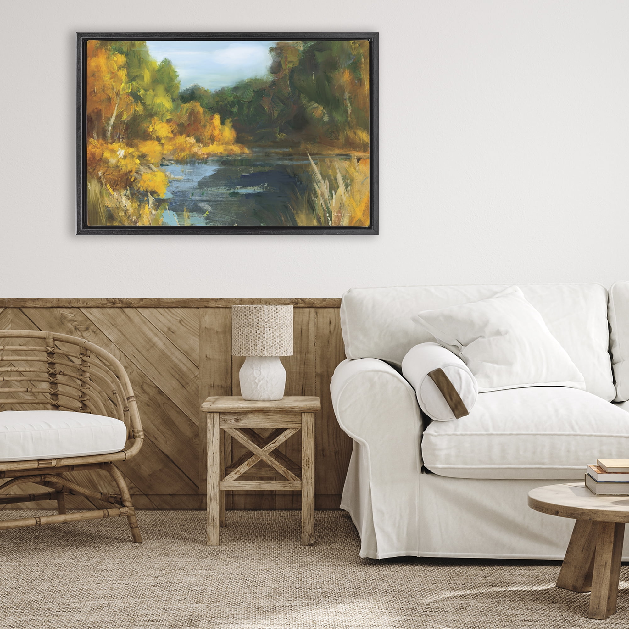Stupell Industries Autumn River Bend Abstract Black Framed Floater Canvas Wall Art, design by Danhui Nai