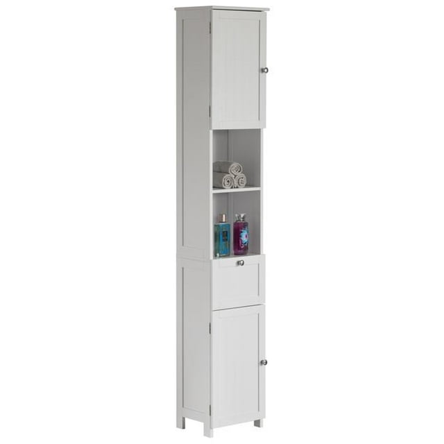 Basicwise QI004021.WT Armoire de Rangement Haute Blanche Autoportante pour Salle de Bain et Meuble-Lavabo