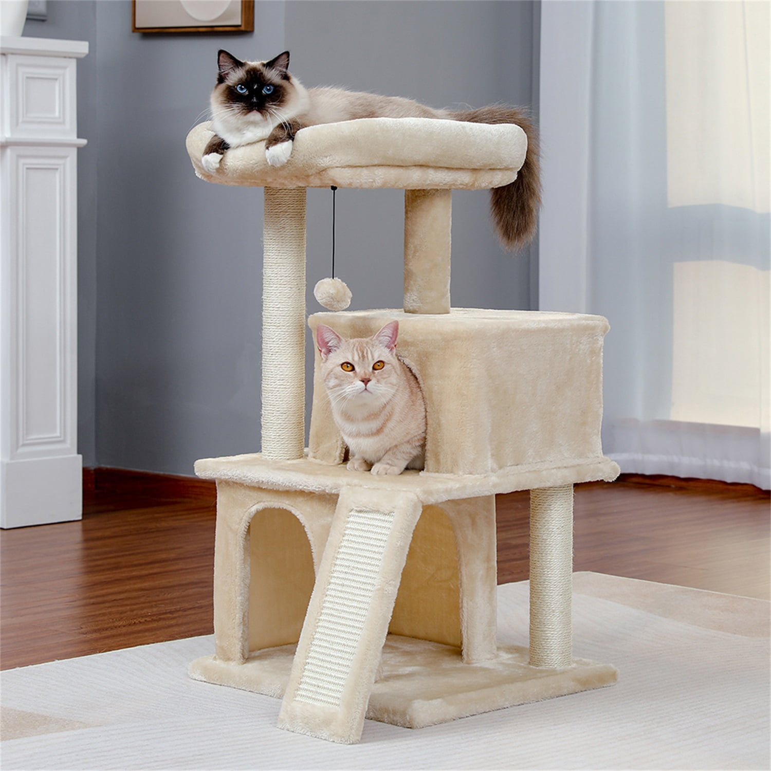 Pefilos 33" Cat Tree Tower for Indoor Cats, Cat Condo with Sisal Scratching Posts, Scratching Board, Plush Perch, Kitty Kitten Play House, Beige Pefilos 33" Cat Tree Tower for Indoor Cats, Cat Condo with Sisal Scratching Posts, Scratching Board, Plush Perch, Kitty Kitten Play House, Beige
