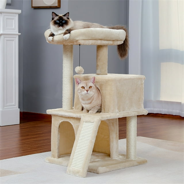 Pefilos 33" Modern Small Cat Tree for Adult Cats With Double Condos