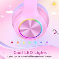 thumbnail image 2 of 2024 Bluetooth Kids Headphones Fit for Aged 3-21, Colorful LED Lights Comfort Wireless Headphones with Microphone 94dB Volume Limited for School/iPad/PC/TV/Cellphones, Wired & TF Card Mode, Pink, 2 of 5