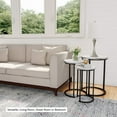 thumbnail image 4 of Set of 3 Round Living Room End Tables – Modern Faux Marble Top and Black Metal Base Nesting Tables or Nightstands (White), 4 of 8