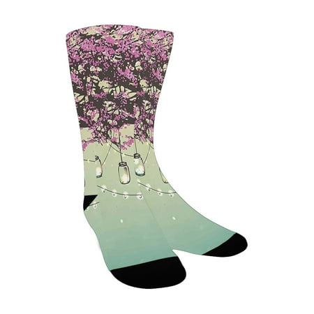 

Nature Theme The Panorama of a Pattern Birds on Tree Branches Cream Sage Green Custom Socks for Women