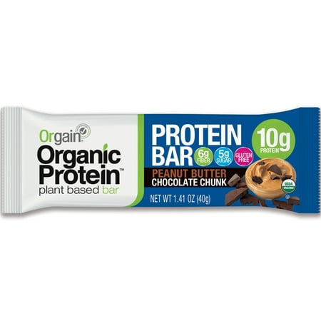 Orgain Organic Plant Based Protein Snack Bars, Peanut Butter Chocolate Chunk, 16.9oz, 12ct