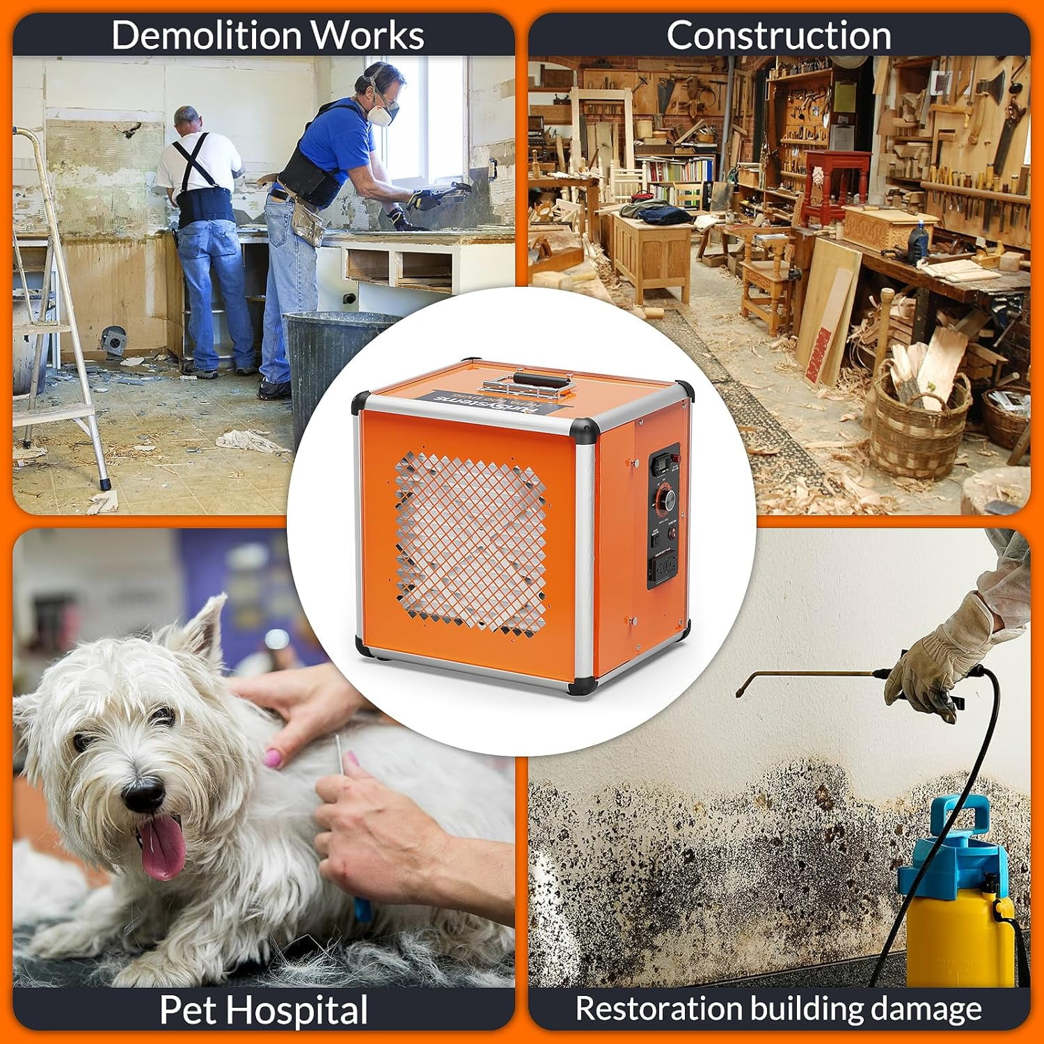 Air Scrubber, Industrial/Commercial Air Purifier with Light/Ion Generator, 5-Stage Filtration, 800 sq.ft, 600 CFM, Stackable, GFCI Outlet, Heavy Duty Negative Air Machine