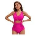 thumbnail image 3 of Top-kevin Women's One Piece Swimsuit Wide Straps V Neck Ruched Textured Ribbed Twist Back, 3 of 11