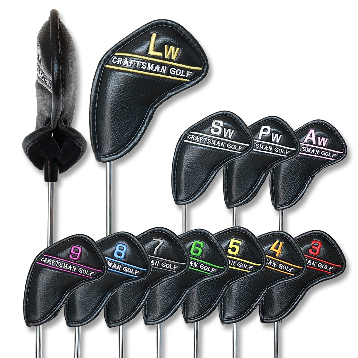 CRAFTSMAN GOLF Iron Head Cover Black Colorful Marking 12PCS 39 SW PW AW LW LW
