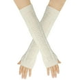 thumbnail image 2 of MIASHUI Women's Knitted Glove Sleeves with Exposed Fingers, Long Arm Warmers for Winter, Soft Fleece Lined Sleeves, Cozy Comfort for Indoor Use White, 2 of 4