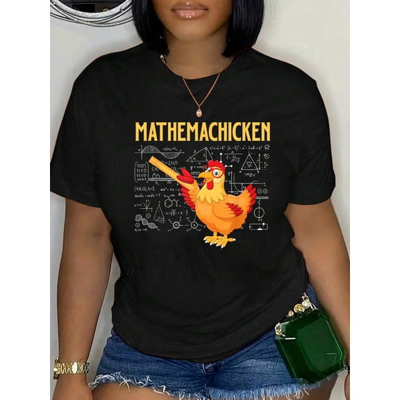 Cotton Mathemachicken - Chicken Math Lover Animal Poultry Owner T-Shirt Women's Graphic Tee Casual Tops