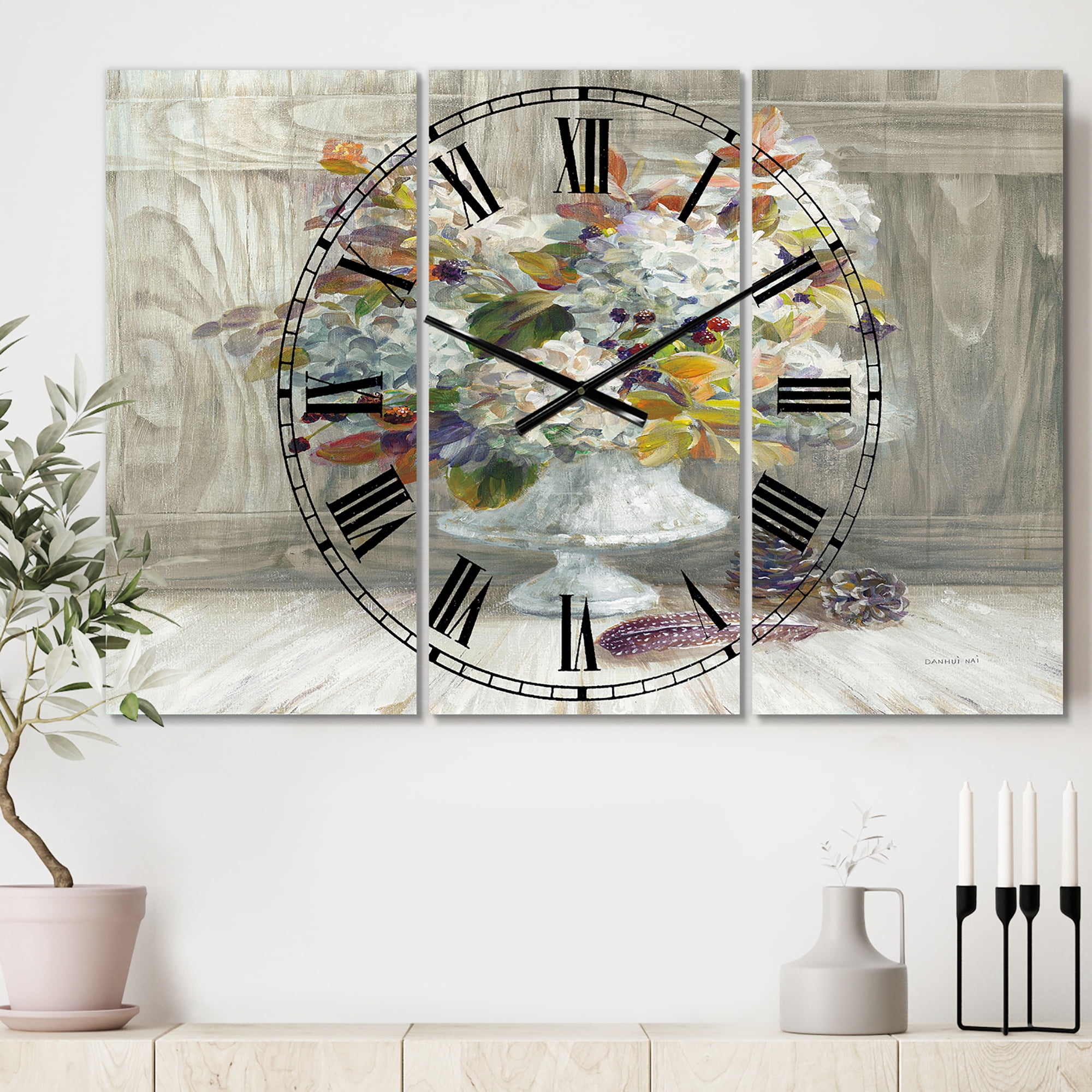 Designart 'Rustic Florals White' Lodge Wall Clock