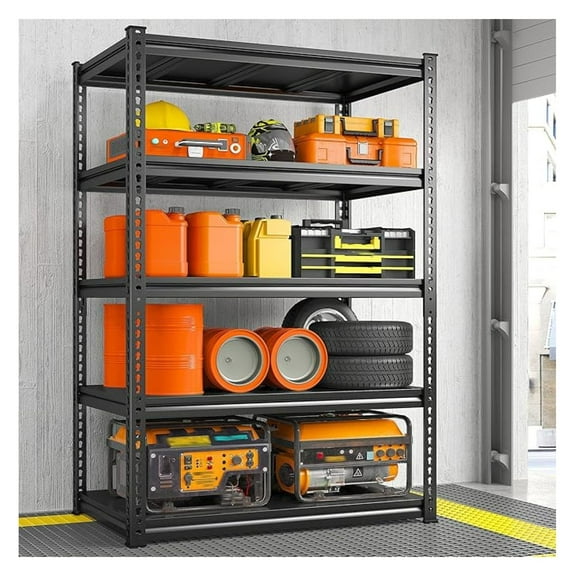 72" H Garage Shelving Load 2500 LBS, Heavy Duty Storage Shelves, 5-Tier Adjustable Garage Shelves for Warehouse, Basement, 72" H x36 W x18 D, Black