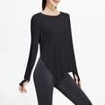 thumbnail image 4 of FNFYFH Long Sleeve Workout Tops for Women with Thumb Holes Side Split Loose Fit Gym Yoga Shirt Ice Silk Sun Protection Shirts, 4 of 8