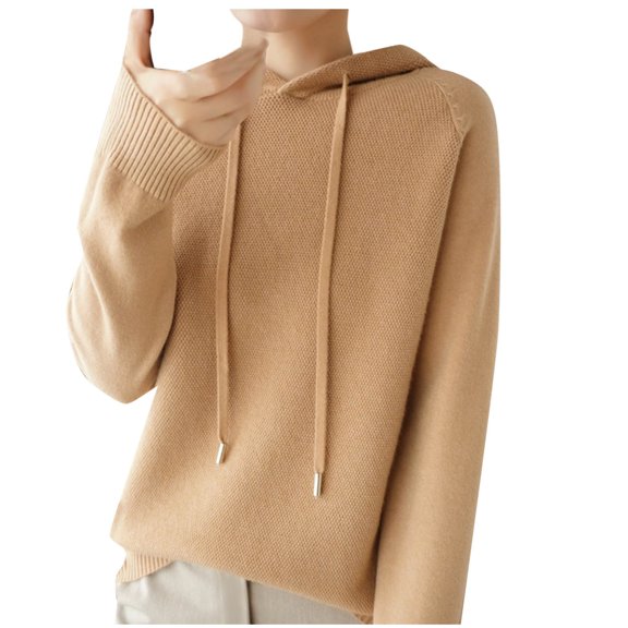 Perfectbot Hoodies for Women Long Sleeves Drawstring Ribbed Knit Tops Fashion Fall Sweaters