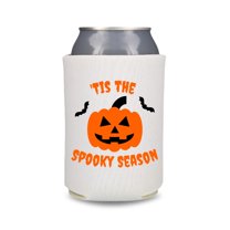 Halloween Can Coolers, Tis The Spooky Season, Funny Gift and Treat, Halloween Party Favors, Spooky Beer Hugger (White)