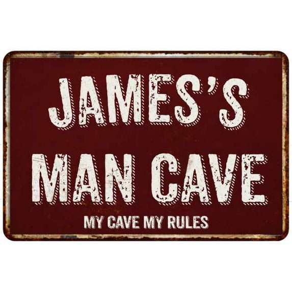 JAMES'S Man Cave Red Grunge Sign 8 x 12 High Gloss Metal Sign 208120003179