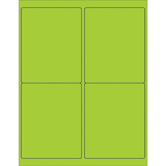 Box Partners Rectangle Laser Labels 4" x 5" Fluorescent Green 400/Case LL181GN