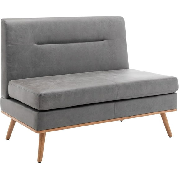 Aklaus Upholstered Small loveseat,Faux Leather Modern Mini Sofa Couch Love Seat Armless Settee with Back for Living Room Bedroom Office Small Space Entryway Grey