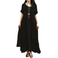 thumbnail image 1 of Nueva moda mujer vestido flojo ocasional del color sólido de manga corta boho summer maxi vestido la Tomshoo Negro 4X-Grande, 1 of 7