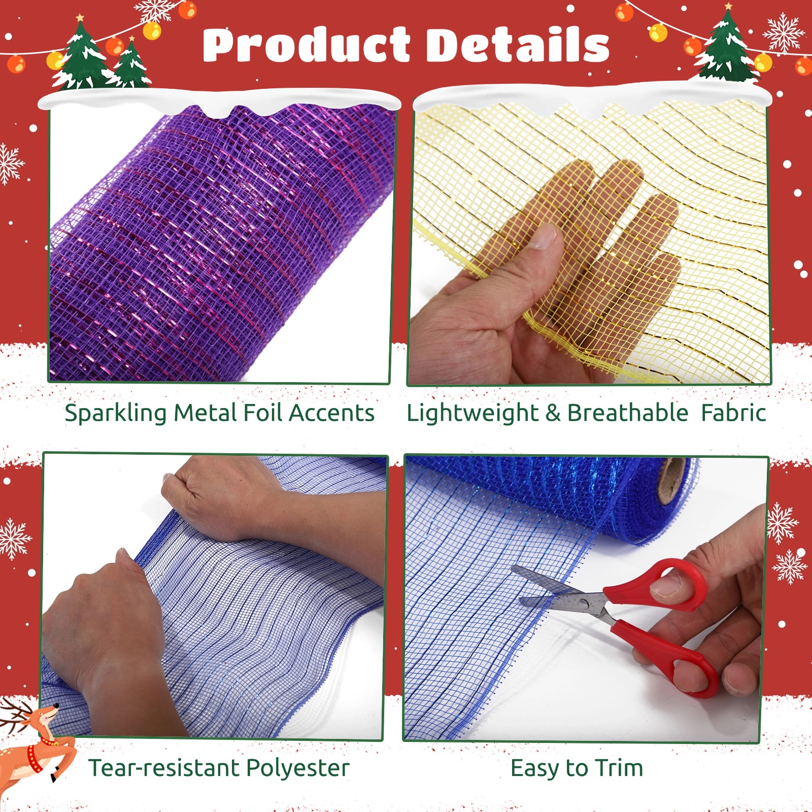12 Rolls Deco Mesh Ribbons, 29.5 ft x 10.2 in Metallic Foil Poly Mesh, Assorted Colors, Flexible Wrap Netting for Wreath Making Crafts, Party Decorations