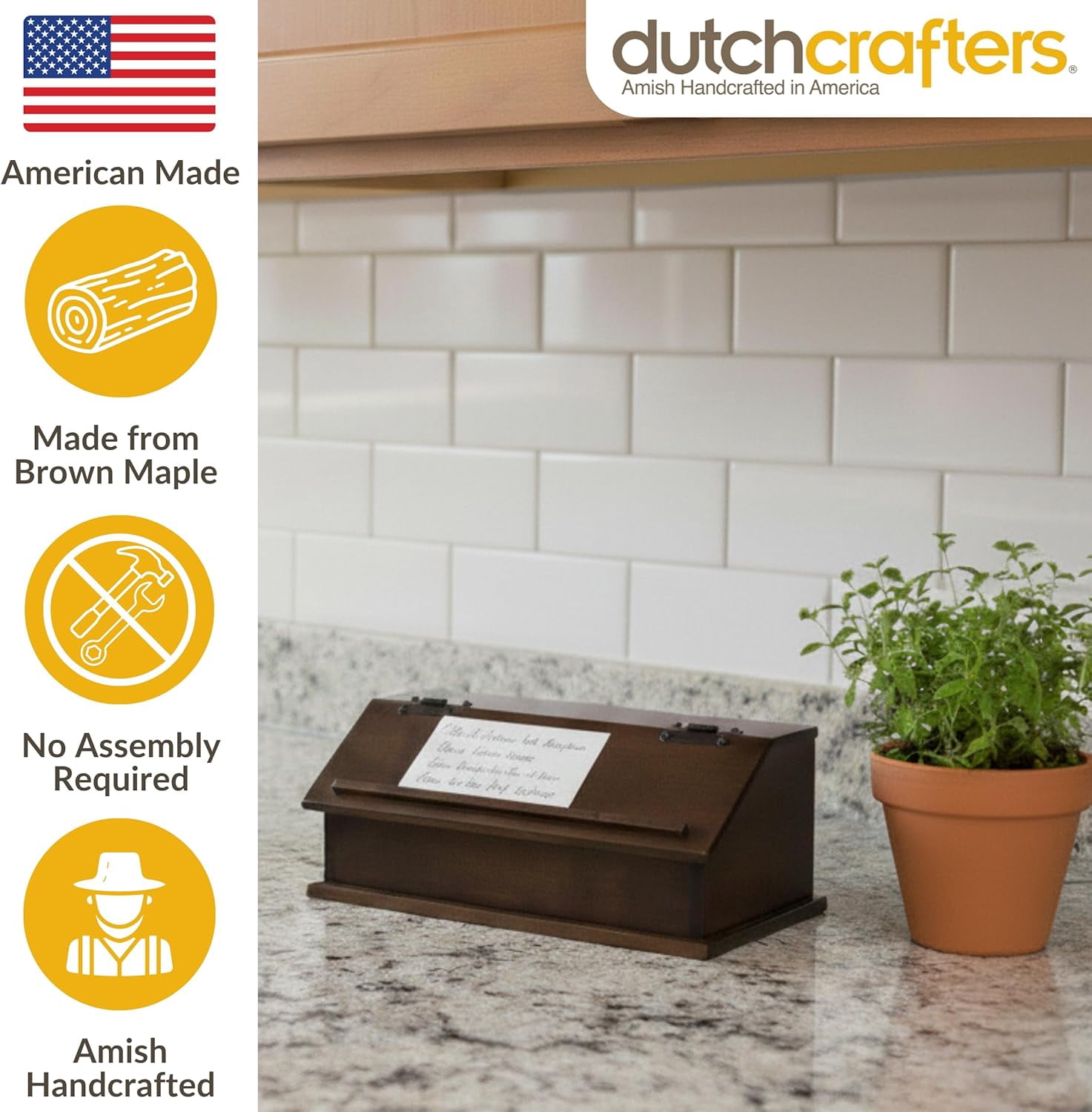 DutchCrafters Solid Brown Maple Wood Double Recipe Card Holder for Baking, Cooking - Kitchen Decor & Organization Box, Holds 4x6 or 3x5 Cards - Amish Made in USA