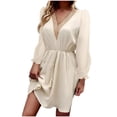 thumbnail image 2 of Qiopertar Mode Femmes Robe Décontractée à Manches Longues Couleur Unie Col en V Robe Courte en Solde à Moins de 5$ en Solde Accès Anticipé, 2 of 8