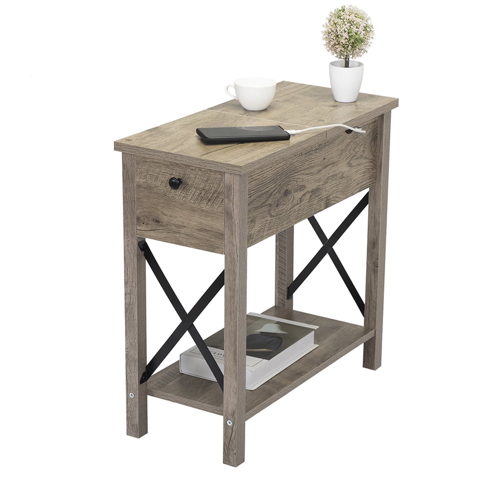 Kepooman Flip Top Open End Table with Charge Station for Bedroom & Living Room, Gray, Set of 1 Kepooman Flip Top Open End Table with Charge Station for Bedroom & Living Room, Gray, Set of 1