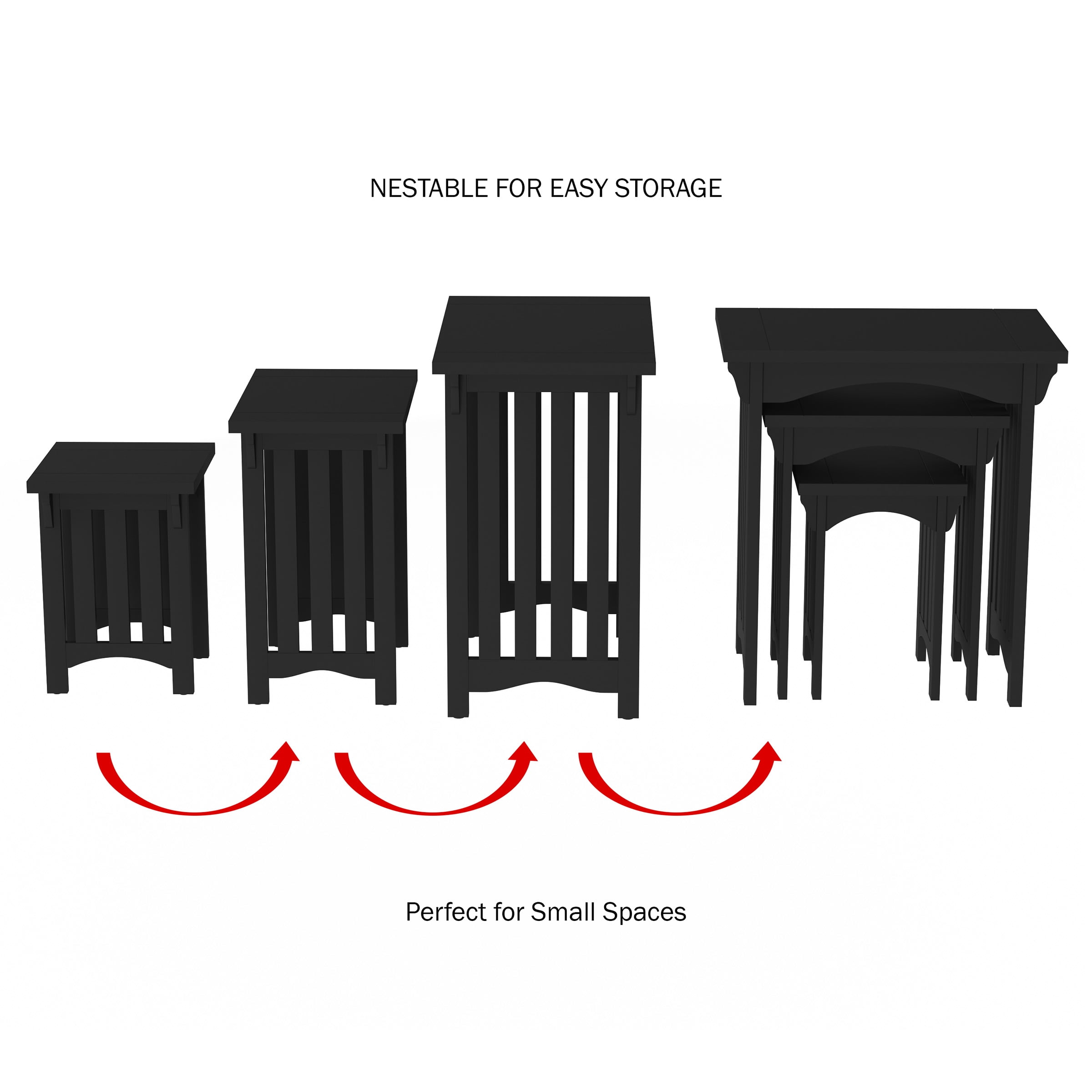 Nesting Tables-Set of 3, Traditional with Mission Style Legs by Lavish Home (Black)