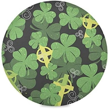 

Hidove St Patrick s Day Clover Round Placemasts Set of 4 Non-Slip Heat Resistant Place Mats Washable Kitchen Dining Table Mats 15.4 Inch