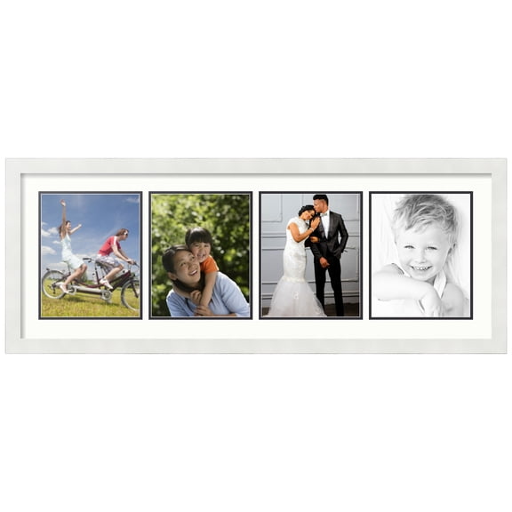 ArtToFrames Collage Photo Picture Frame with 4 - 8x10" Openings, Framed in White with Fabric White and Black Mats (CDM-3966-19)