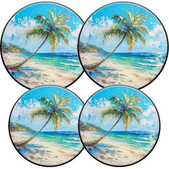 Electric Stove Burner Covers, Set of 4, Round Burner Cover,8 and 10 Inch,Beautiful Beach Scene with Palm Tree