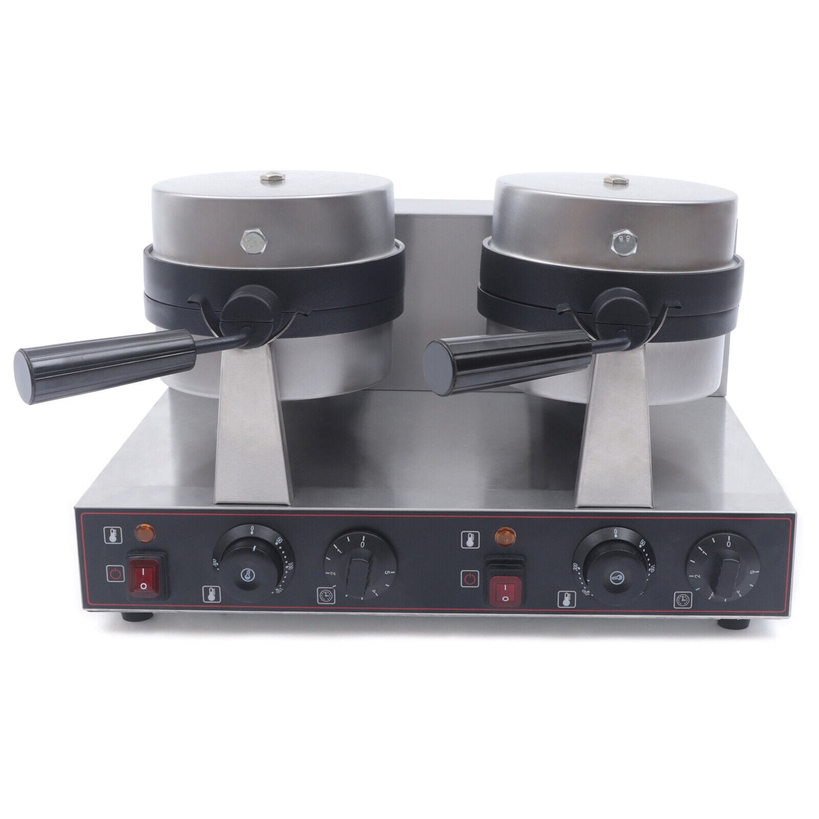 Miumaeov Commercial Waffle Maker Round Double Head Stainless Steel Burger Waffle Maker Machine Non-stick Electric Burger Waffle Maker for Restaurant Bakeries Snack Bar 2400W