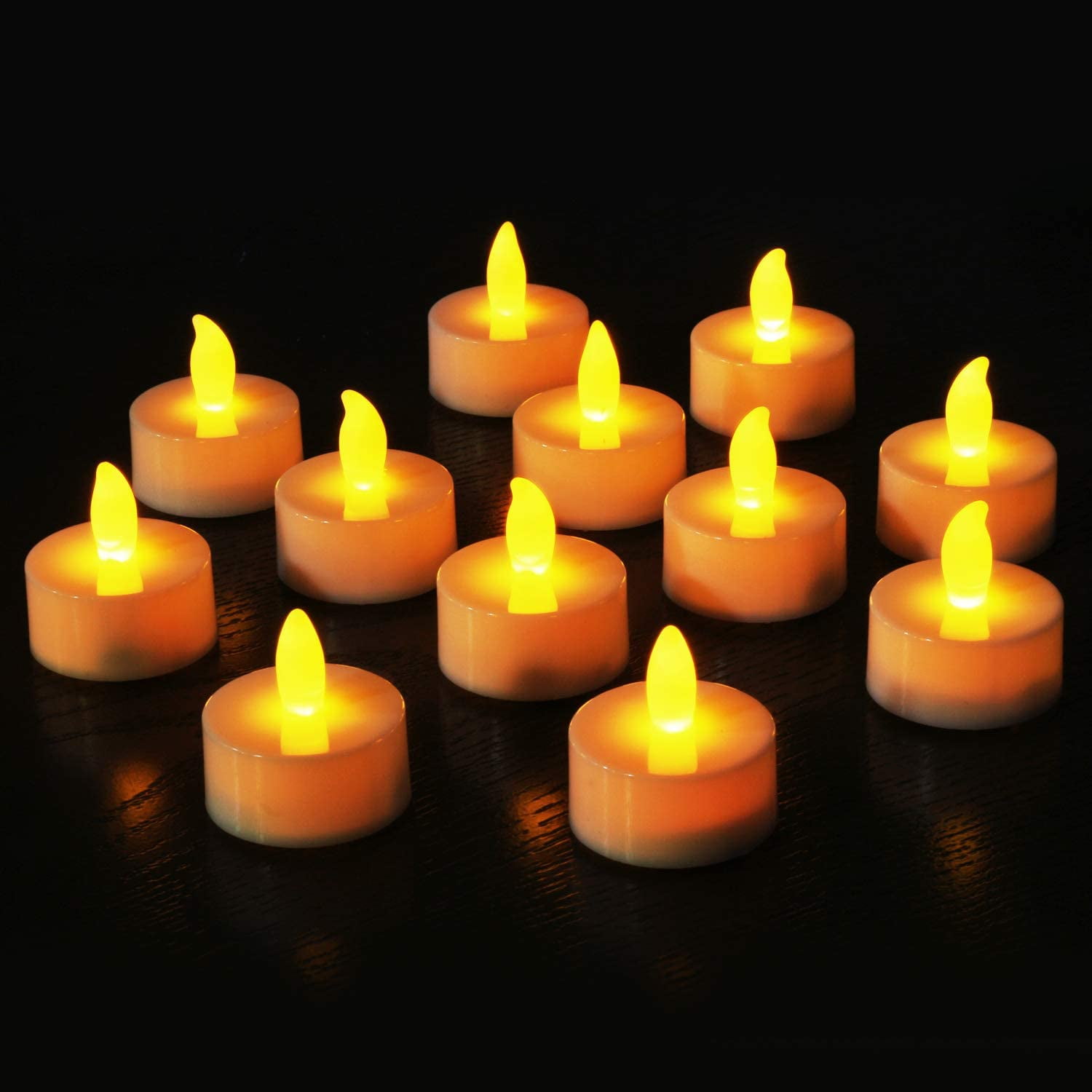 Qty 12 Battery Operated FLOATING Amber LED Tealights Tea Lights Flameless NEW 