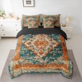thumbnail image 2 of jejeloiu Ancient Bohemian Flowers 7-Piece Twin Bedding Sets,Retro Batik Flowers Bedding Comforter Set,Orange Teal Sheet Sets For Adults,Breathable Home Decor Reversible, 2 of 8