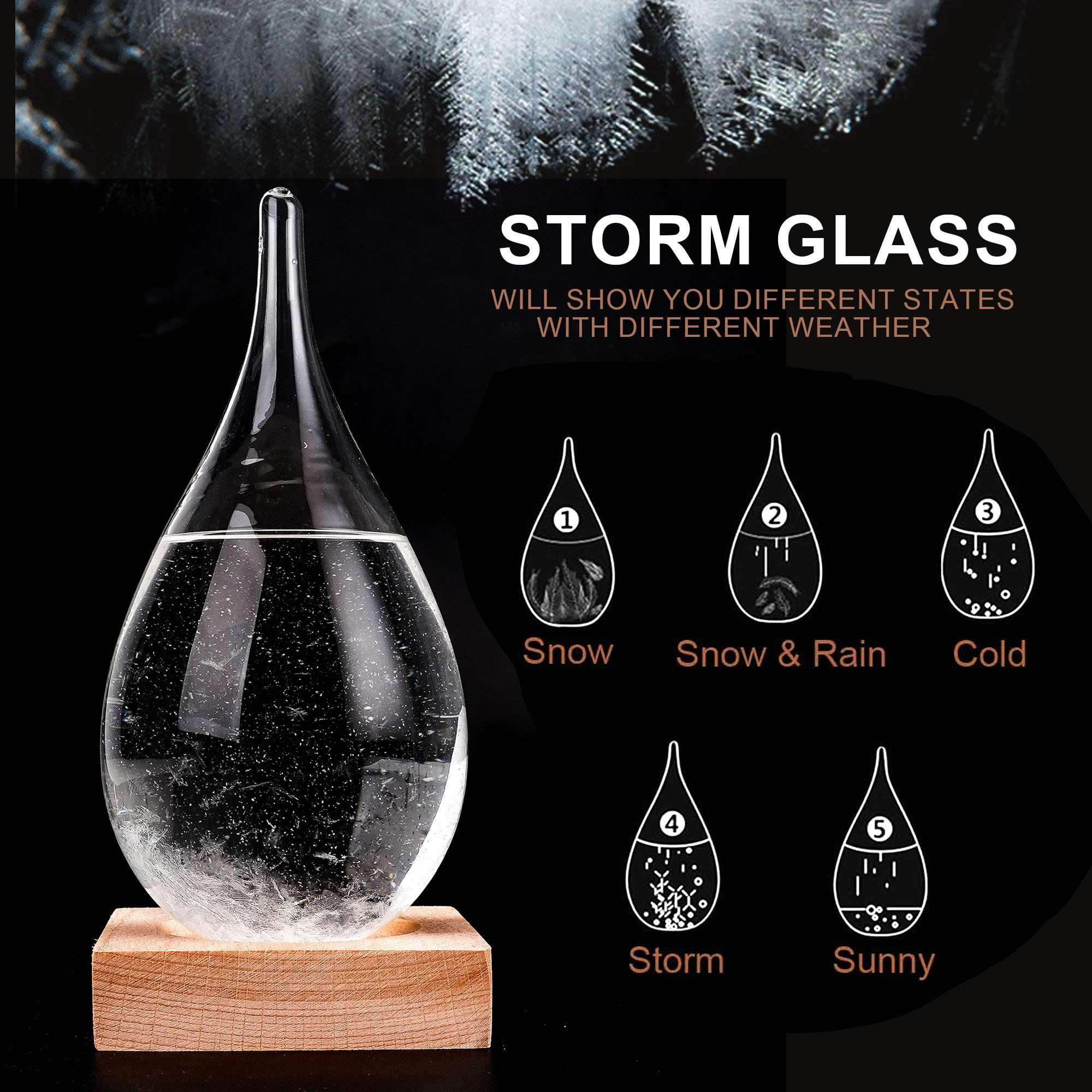 Deago Storm Glass Weather Predictor, Weather Station Weather Forecaster with Wood Base, Creative Crystal Glass Bottle for Home & Office Decoration