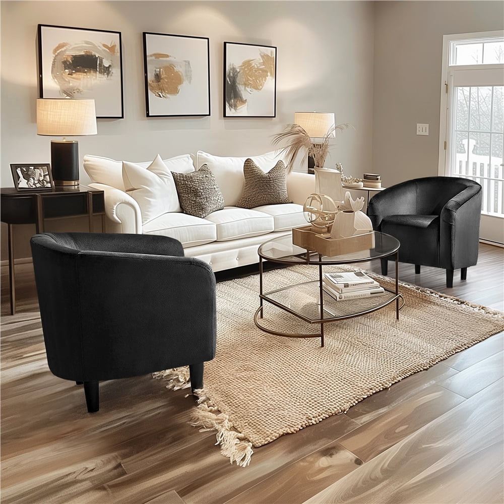 Alden Design Upholstered Barrel Accent Chair for Livingroom, Black Velvet
