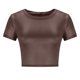 thumbnail image 4 of Mujeres Manga Corta Tops Casual Nuevo Cuello Redondo Imitación Cuero de Manga Corta Top, 95% Poliéster 5% Camiseta de Spandex, Lavado a Mano Hogar Desgaste, 4 of 8