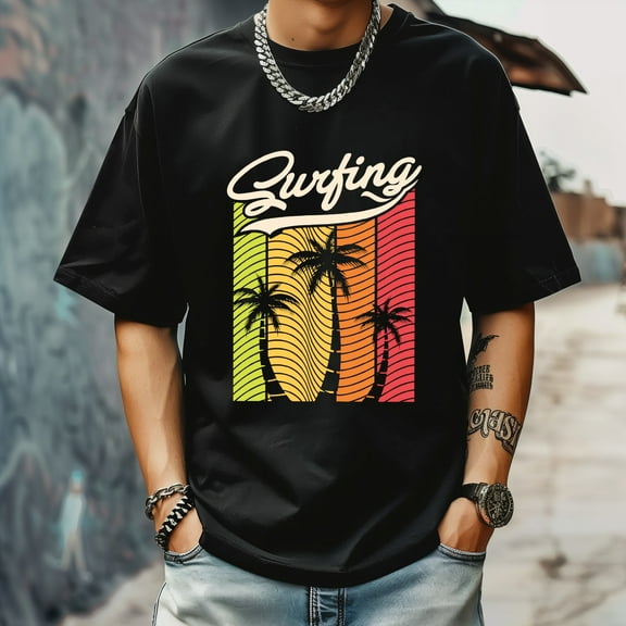 Men's T Shirt Round Neck Patterned Tee Summer New Sports Shirt Vintage Style Gift for Friends XS