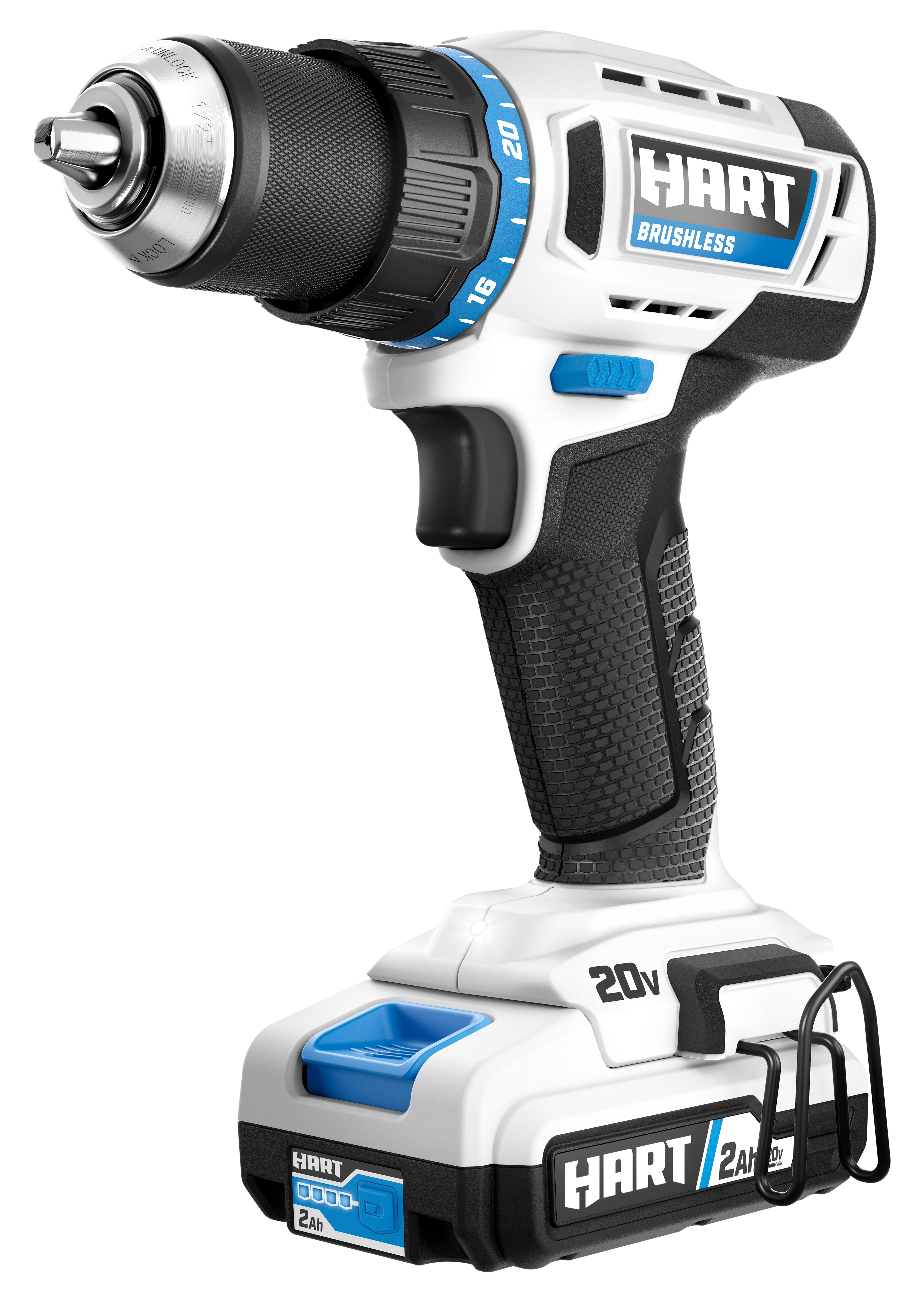 HART 20-Volt Brushless 1/2-inch Drill/Driver Kit, (1) 2.0Ah Lithium-Ion Battery, Gen 2
